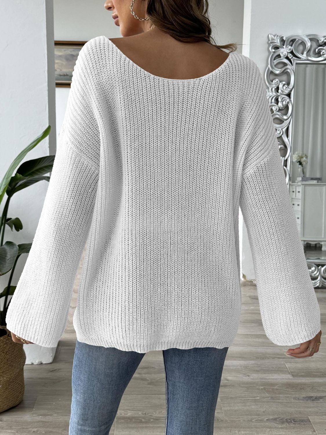 Heart Boat Neck Dropped Shoulder Sweater-TOPS / DRESSES-[Adult]-[Female]-2022 Online Blue Zone Planet