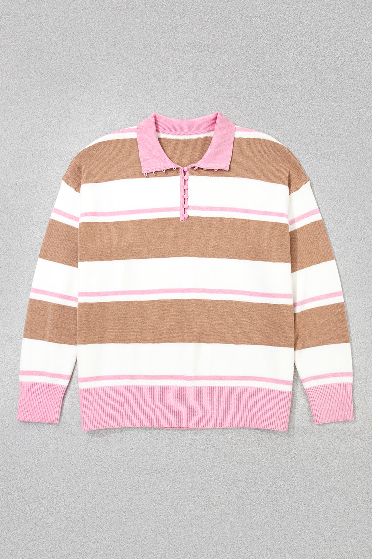 Pink Stripe Striped Colorblock V Neck Long Sleeve Tunic Sweater-Plus Size/Plus Size Sweaters & Cardigans-[Adult]-[Female]-2022 Online Blue Zone Planet