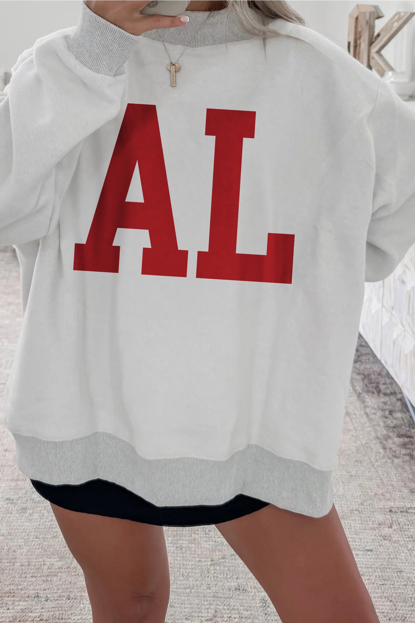 Light Grey AL Reversible Printed Ribbed Patchwork Mock Neck Sweatshirt-Graphic/Graphic Sweatshirts-[Adult]-[Female]-2022 Online Blue Zone Planet