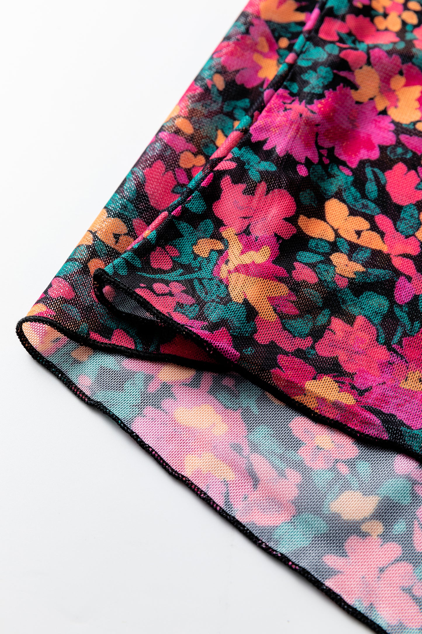 Rose Slim Fit Floral Mesh Long Sleeve Mock Neck Top-Tops/Long Sleeve Tops-[Adult]-[Female]-2022 Online Blue Zone Planet