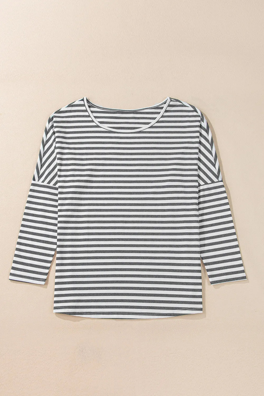 Striped Round Neck Long Sleeve Top-TOPS / DRESSES-[Adult]-[Female]-2022 Online Blue Zone Planet