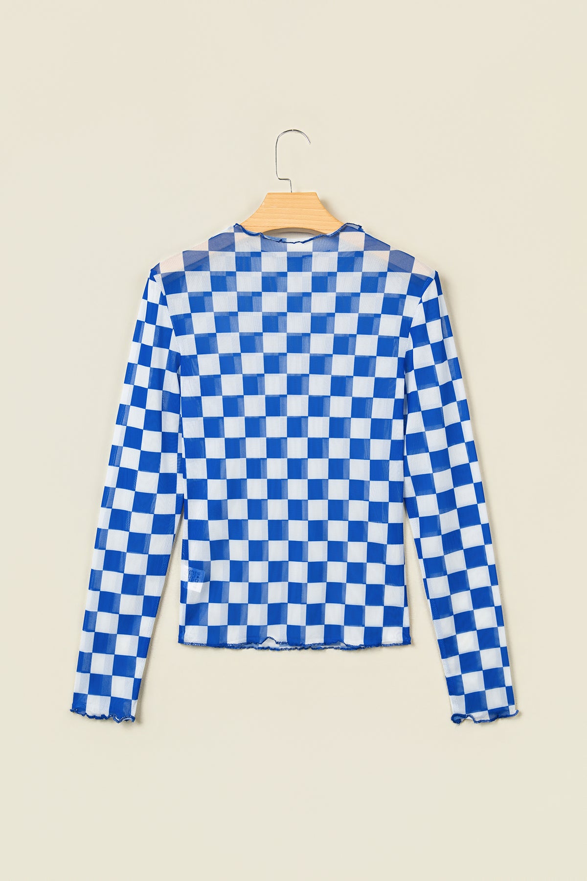 Dark Blue Plaid Mesh Sheer Long Sleeve Top-Tops/Long Sleeve Tops-[Adult]-[Female]-2022 Online Blue Zone Planet