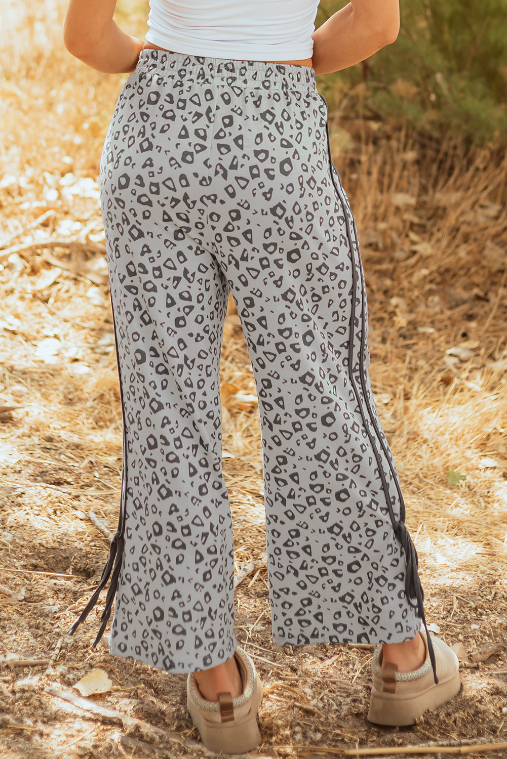 Khaki Leopard High Waist Side Bow Straight Leg-Bottoms/Pants & Culotte-[Adult]-[Female]-2022 Online Blue Zone Planet