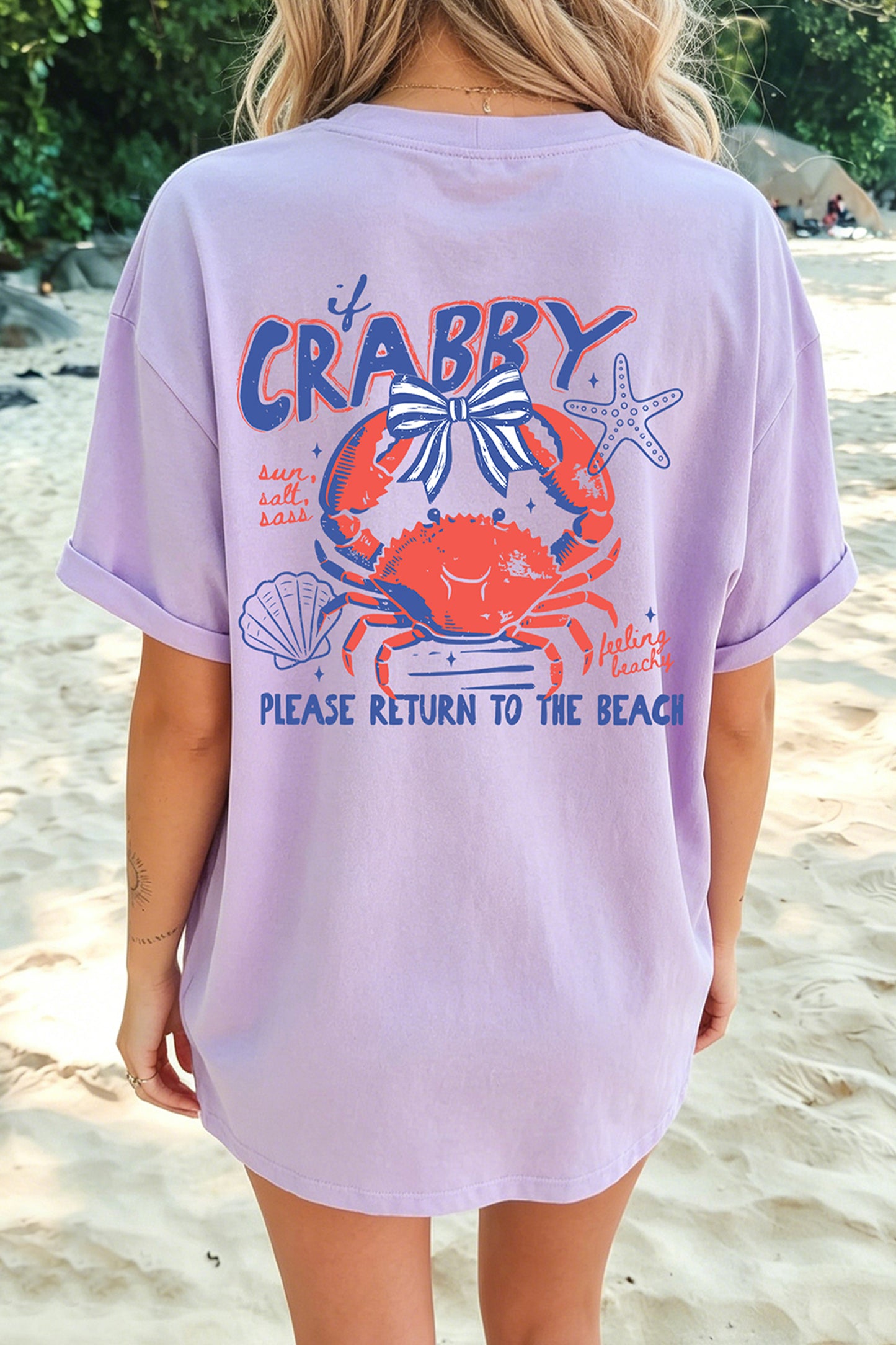 Orchid Petal CRABBY Beach Day Graphic T Shirt-Graphic/Graphic Tees-[Adult]-[Female]-2022 Online Blue Zone Planet