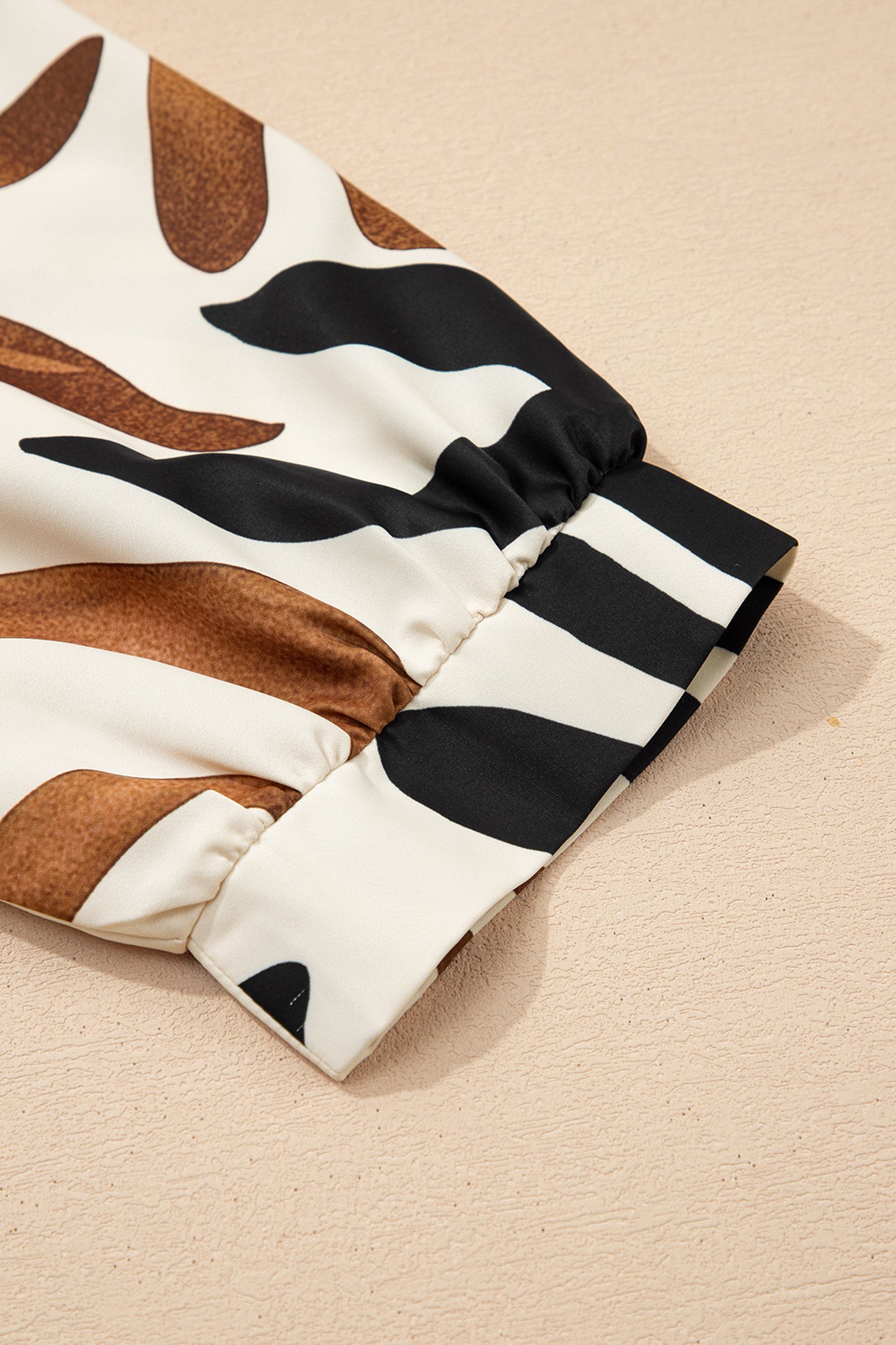 Brown Abstract Print Puff Sleeve Loose Blouse-Tops/Blouses & Shirts-[Adult]-[Female]-2022 Online Blue Zone Planet