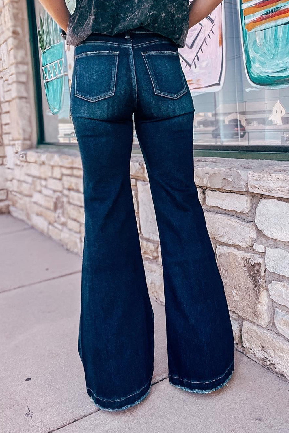 Real Teal High Rise Ripped Bell Bottom Jeans-Sale (50% OFF)/30% OFF-[Adult]-[Female]-2022 Online Blue Zone Planet
