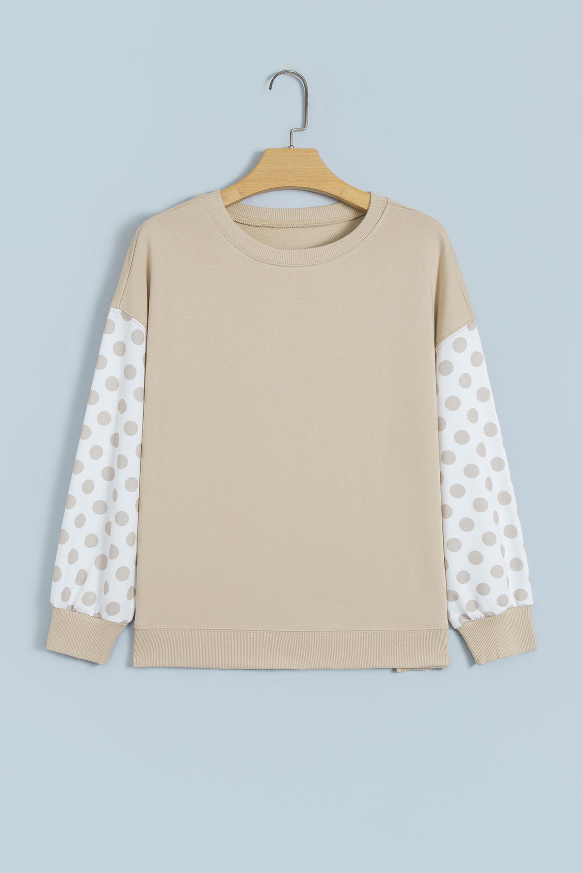Green Polka Dot Patchwork Sleeve Crew Neck Loose Pullover Sweatshirt-Tops/Sweatshirts & Hoodies-[Adult]-[Female]-2022 Online Blue Zone Planet