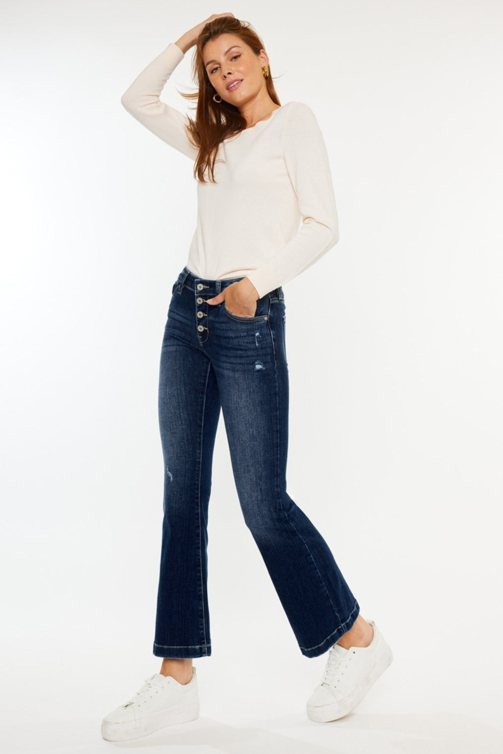 Kancan Mid Rise Button Fly Flare Jeans-BOTTOMS SIZES SMALL MEDIUM LARGE-[Adult]-[Female]-2022 Online Blue Zone Planet