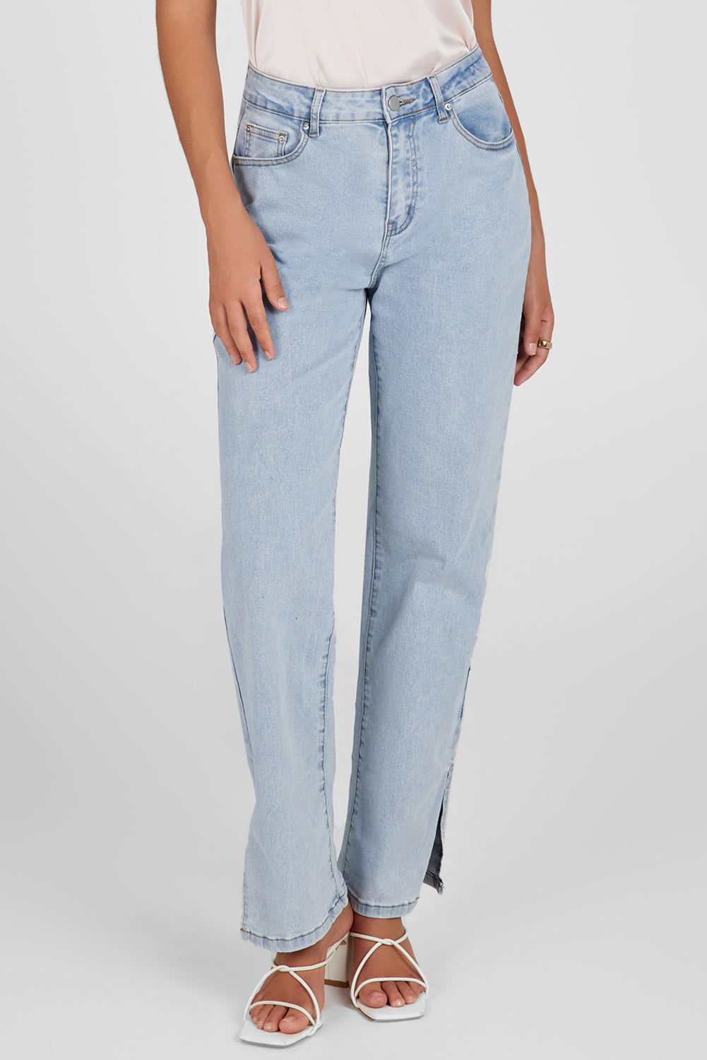 Sky Blue High Rise Slit Anklet Flare Jeans-Bottoms/Jeans-[Adult]-[Female]-2022 Online Blue Zone Planet