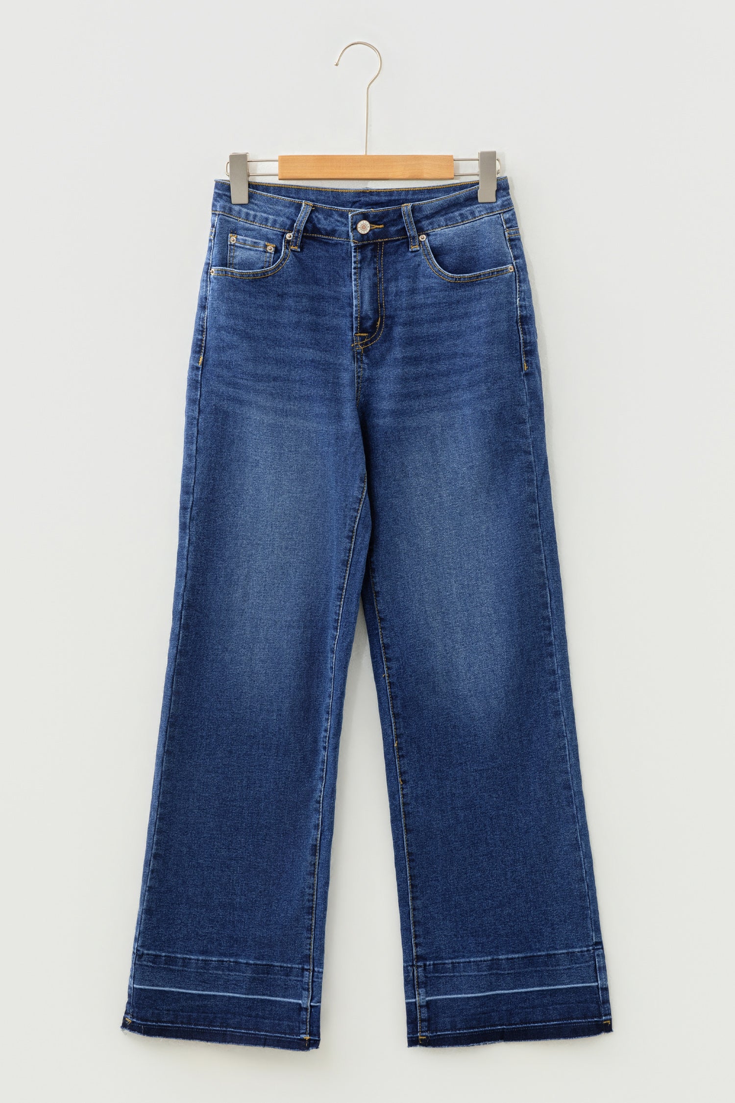 Real Teal Raw Hem Unique Cuffs Straight High Rise Loose Jeans-Bottoms/Jeans-[Adult]-[Female]-2022 Online Blue Zone Planet