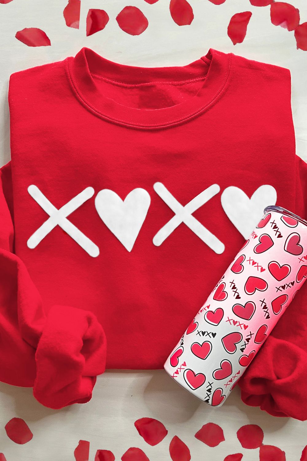 Valentine’s Day XOXO Round Neck Drop Shoulder Sweatshirt-TOPS / DRESSES-[Adult]-[Female]-2022 Online Blue Zone Planet