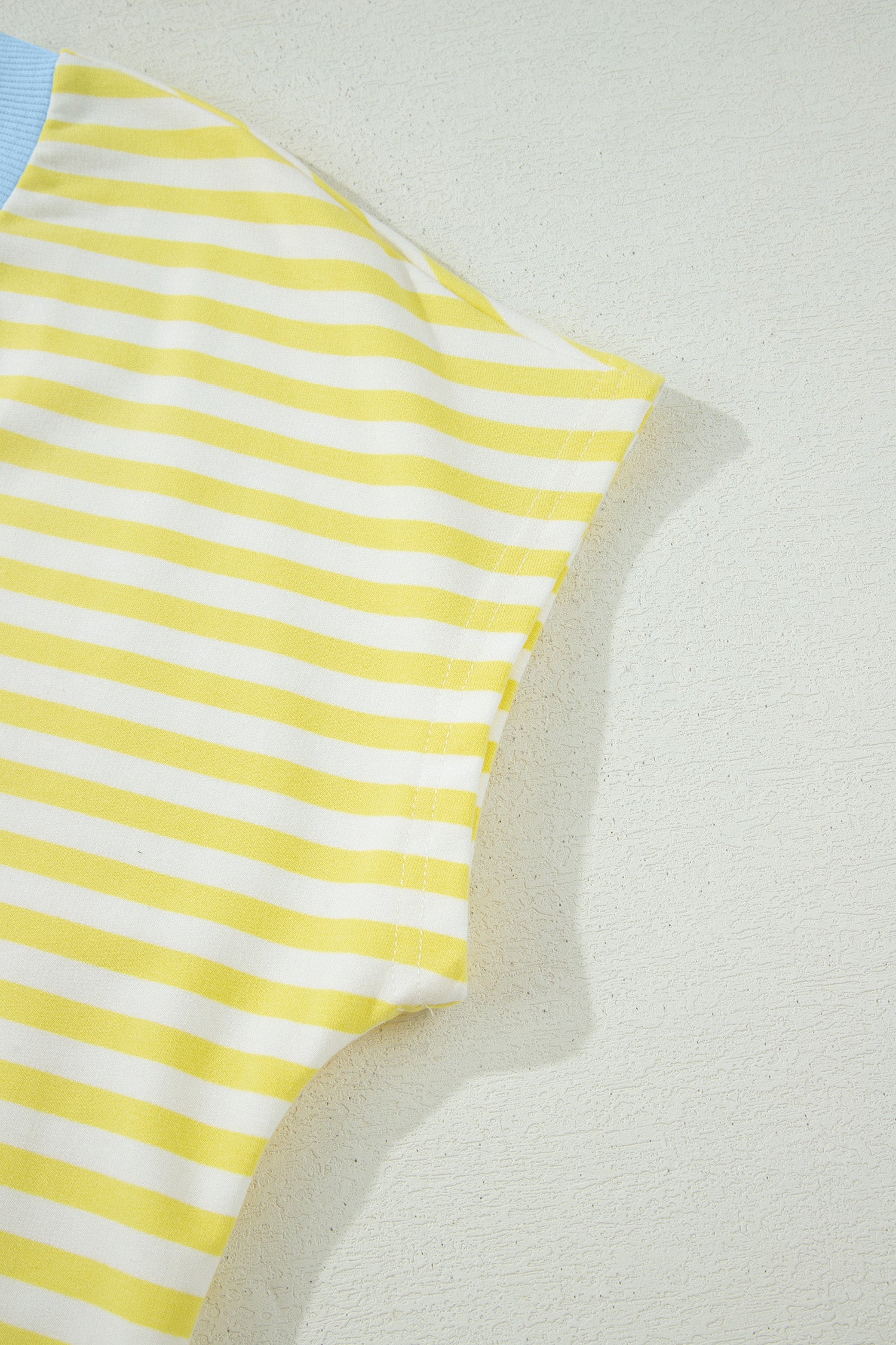 Yellow Stripe Colorblock Trim V Neck Tee Drawstring Elastic Waist Short Set-Two Piece Sets/Short Sets-[Adult]-[Female]-2022 Online Blue Zone Planet