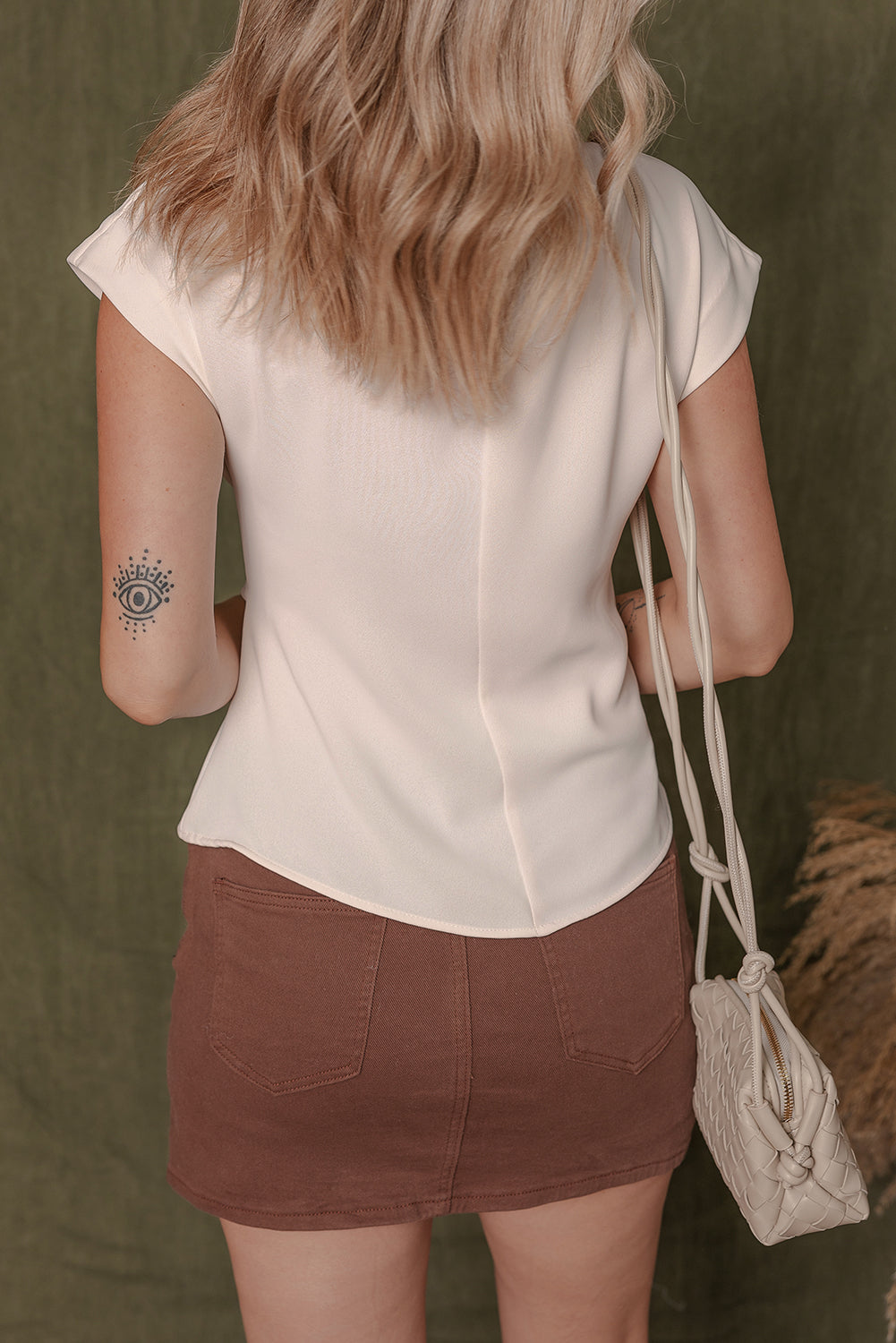White Surplice V Neck Knotted Ruched Short Sleeve Peplum Blouse-Tops/Blouses & Shirts-[Adult]-[Female]-2022 Online Blue Zone Planet