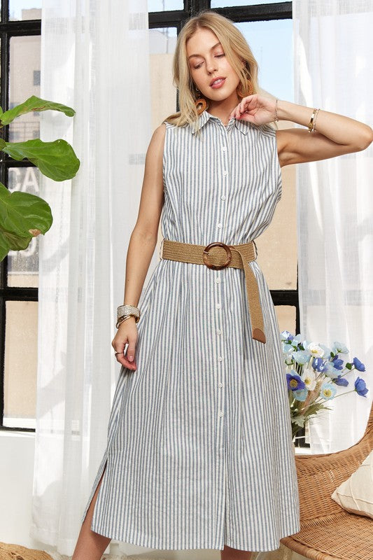 ADORA Striped Button Down Sleeveless Midi Dress-TOPS / DRESSES-[Adult]-[Female]-2022 Online Blue Zone Planet