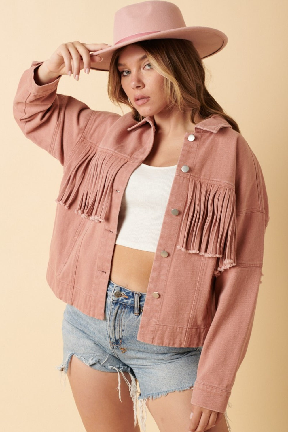 Mittoshop Fringe Detail Cotton Twill Jacket-TOPS / DRESSES-[Adult]-[Female]-Dusty Blush-S-2022 Online Blue Zone Planet