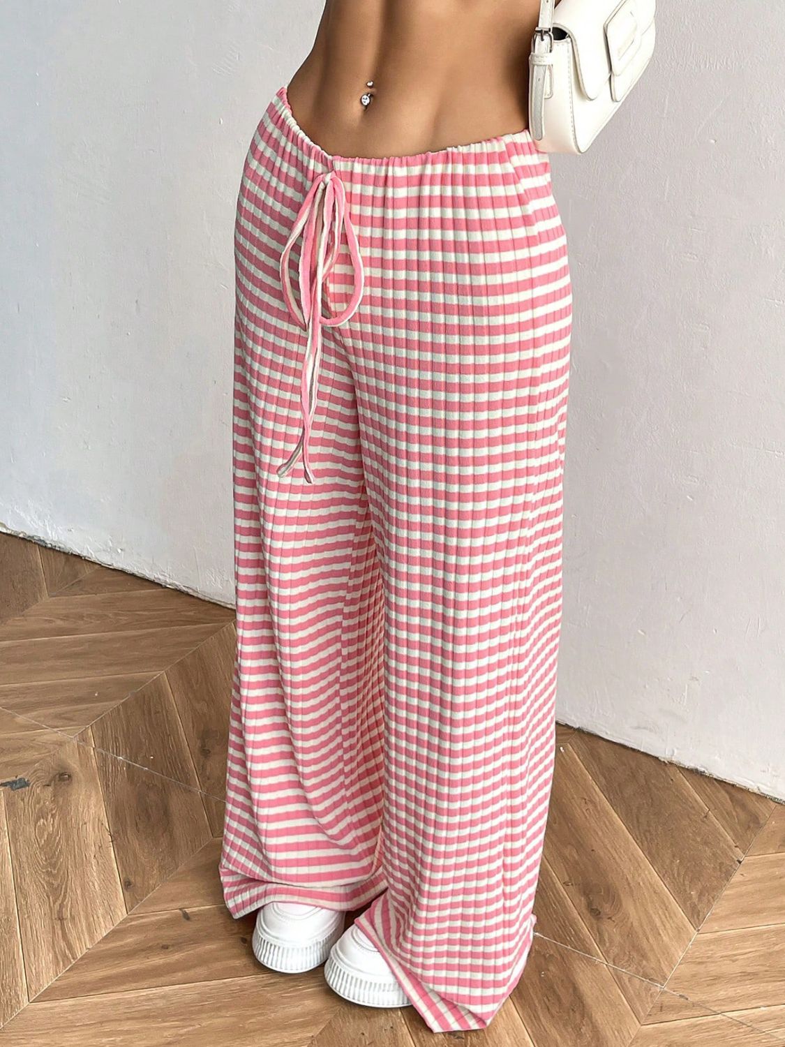 Blue Zone Planet | Tied Striped Wide Leg Pants-BOTTOMS SIZES SMALL MEDIUM LARGE-[Adult]-[Female]-2022 Online Blue Zone Planet