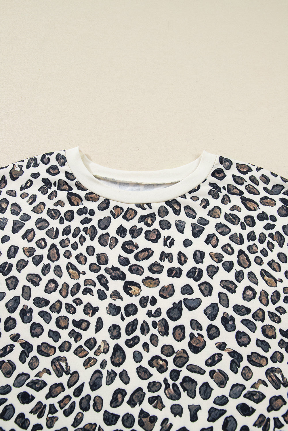 Khaki Plus Size Leopard Loose Pullover Casual Shorts 2pcs Outfit-Plus Size/Plus Size Loungewear-[Adult]-[Female]-2022 Online Blue Zone Planet