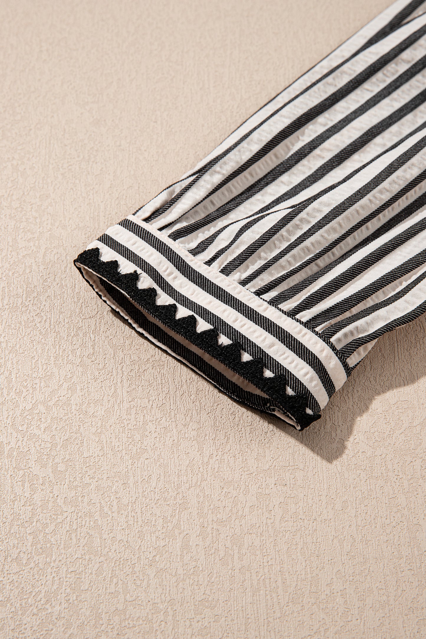 Black Stripe Scallop Trim Shirt Collar Half Button 3/4 Sleeve Long Dress-TOPS / DRESSES-[Adult]-[Female]-2022 Online Blue Zone Planet