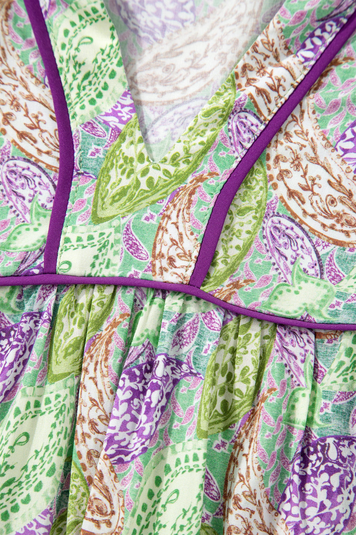 Green Boho Paisley Print Half Puff Sleeve Blouse-Tops/Blouses & Shirts-[Adult]-[Female]-2022 Online Blue Zone Planet