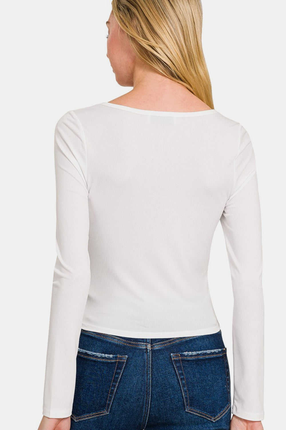 Blue Zone Planet | Zenana Square Neck Fitted Long Sleeve T-Shirt-TOPS / DRESSES-[Adult]-[Female]-2022 Online Blue Zone Planet