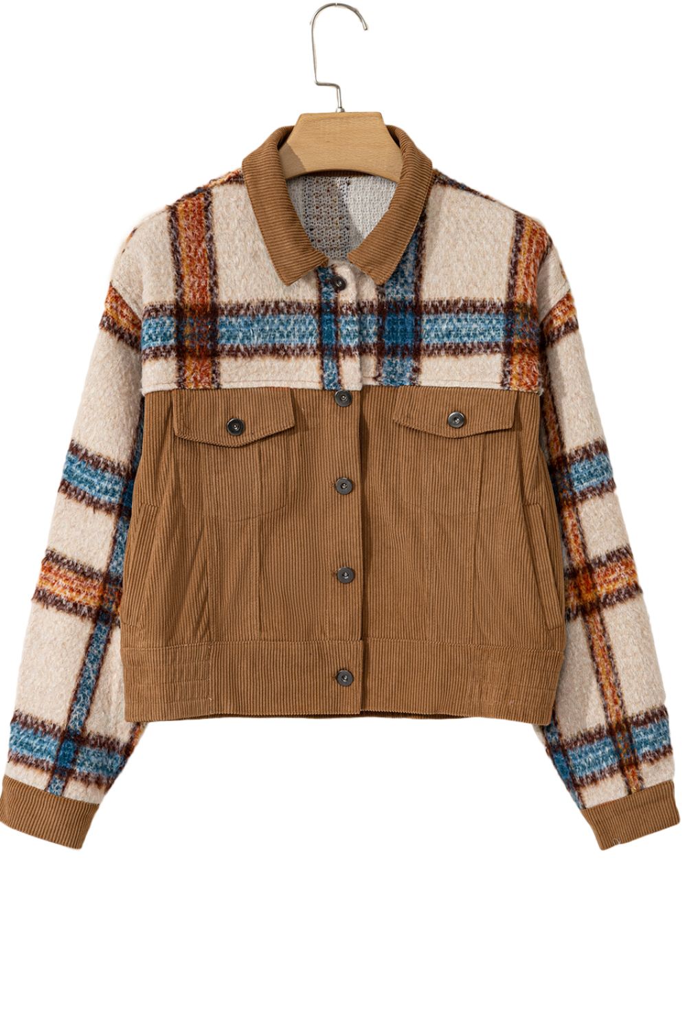 Blue Zone Planet | Plaid Corduroy Flap Pockets Button Up Jacket-TOPS / DRESSES-[Adult]-[Female]-2022 Online Blue Zone Planet