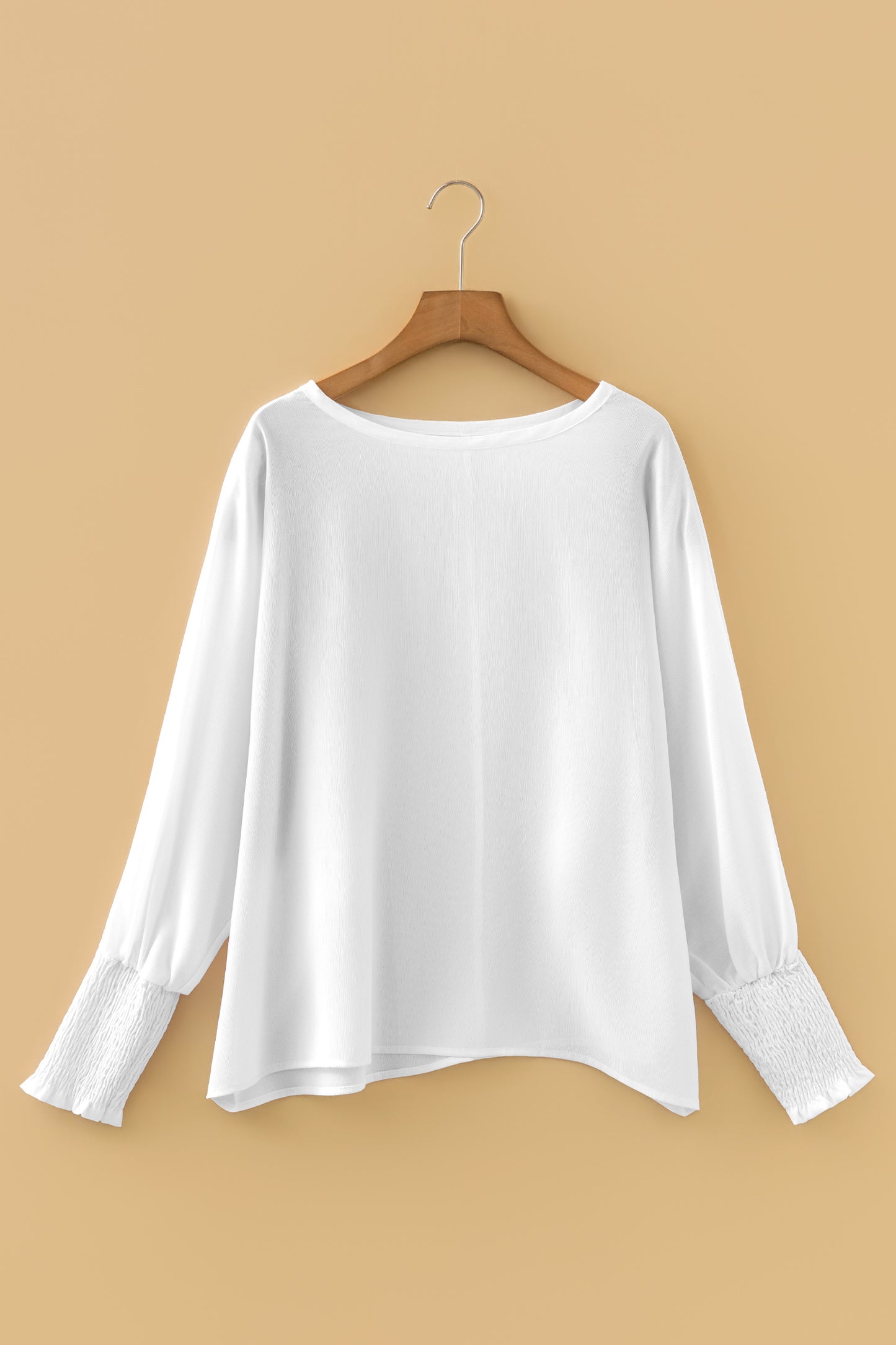 White Smocked Cuffs Semi Sheer Long Sleeve Dolman Blouse-Tops/Blouses & Shirts-[Adult]-[Female]-2022 Online Blue Zone Planet