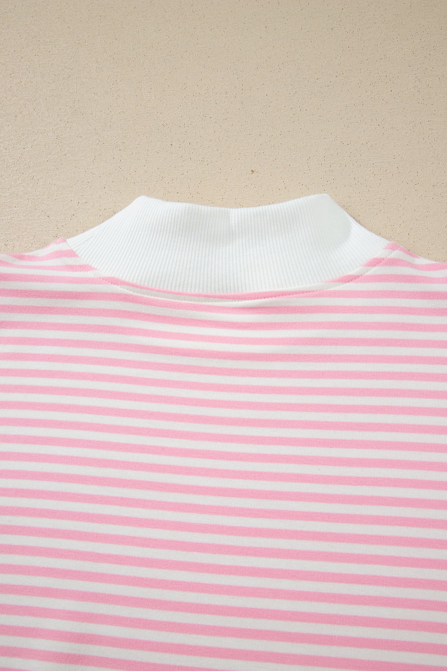 Pink Stripe Oversize Mock Neck Sweatshirt and Shorts Set-Two Piece Sets/Short Sets-[Adult]-[Female]-2022 Online Blue Zone Planet