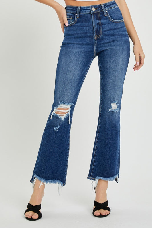 RISEN High Rise Distressed Crop Flare Jeans-TOPS / DRESSES-[Adult]-[Female]-Dark-0(24)-2022 Online Blue Zone Planet