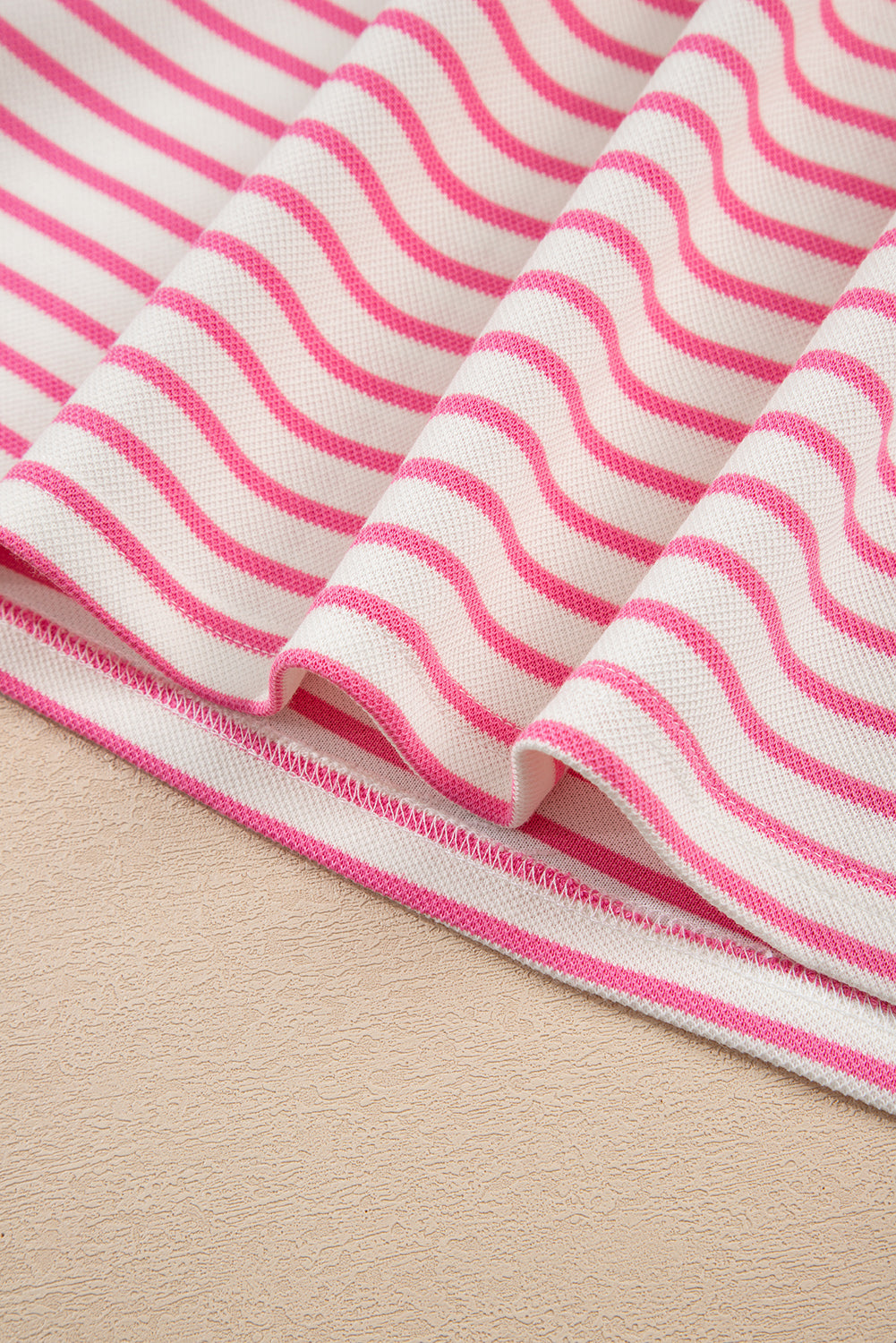 Pink Stripe Collared V Neck Drop Shoulder Pullover And Skort 2Pcs Outfit-Two Piece Sets/Two Piece Dresses-[Adult]-[Female]-2022 Online Blue Zone Planet