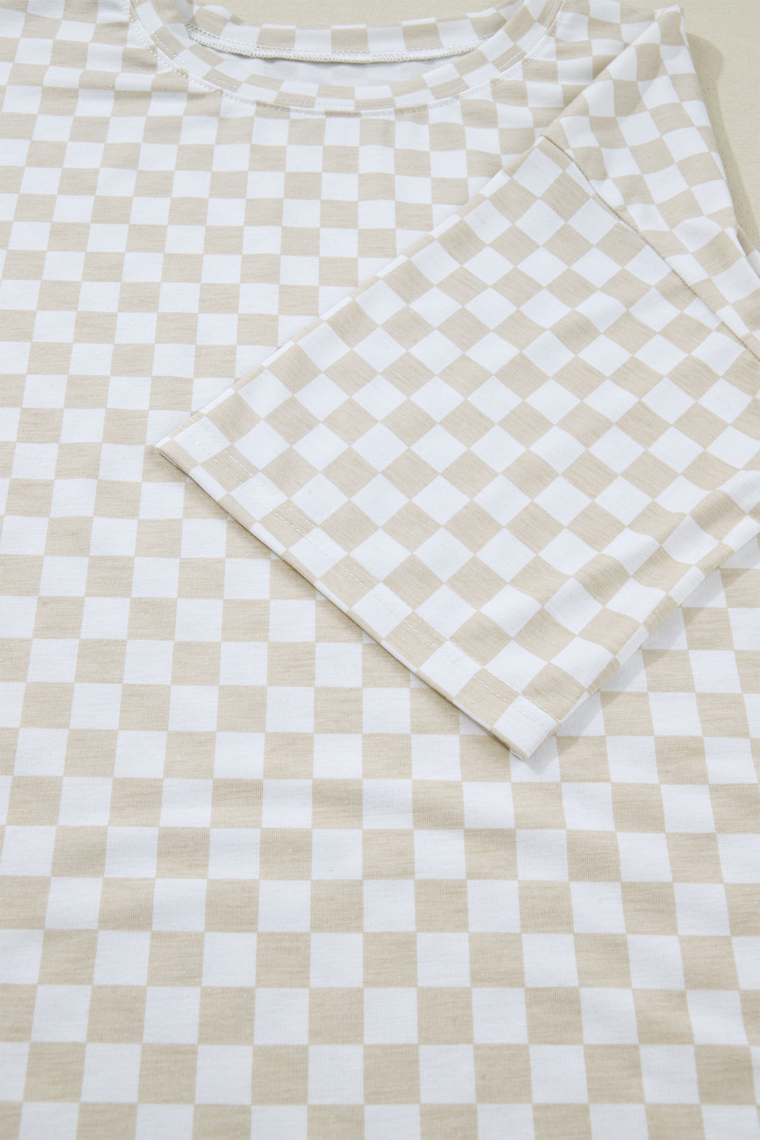 Khaki Checkered Print Half Sleeve Tee 2pcs Lounge Pant Set-Loungewear & Sleepwear/Loungewear-[Adult]-[Female]-2022 Online Blue Zone Planet