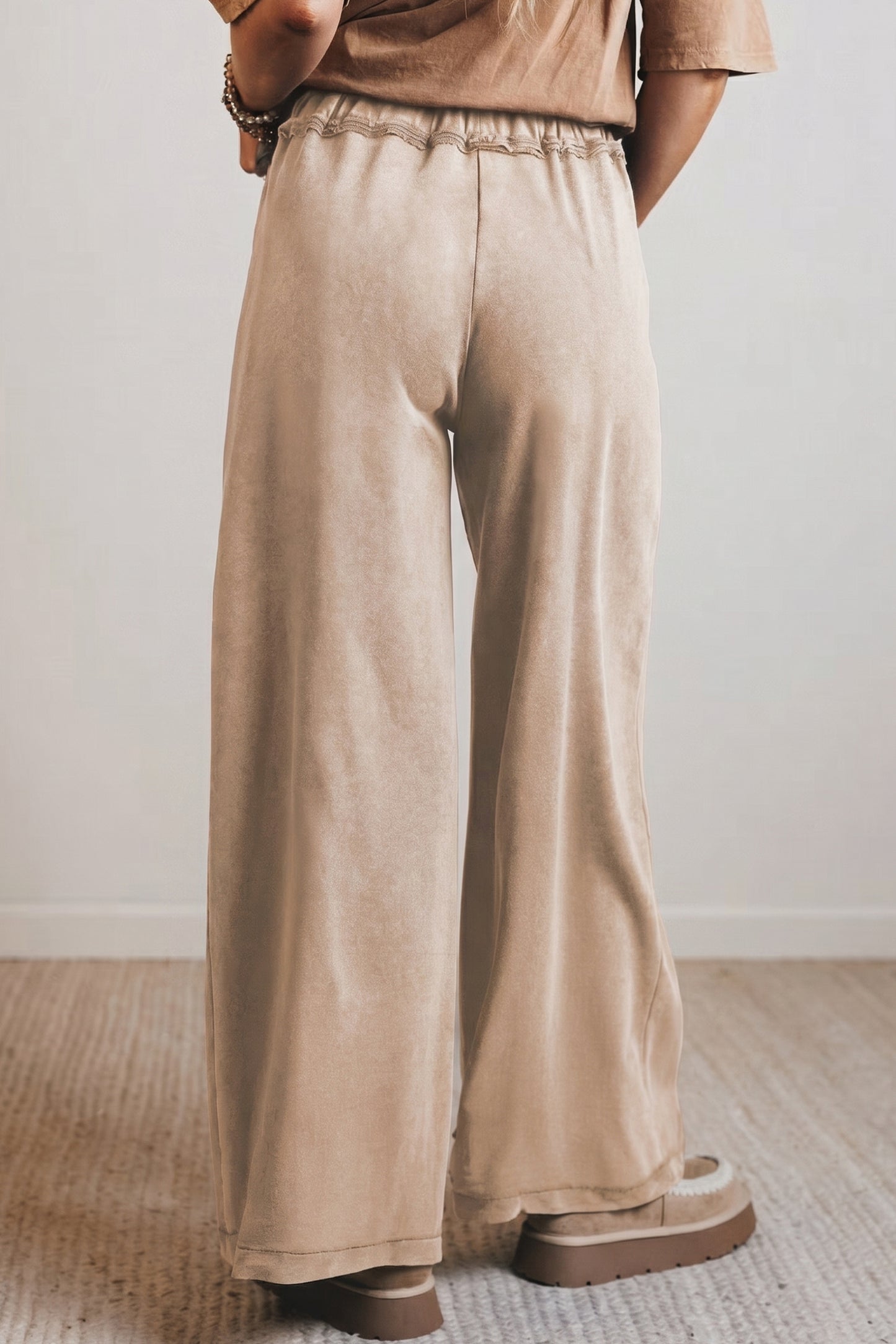 Smoke Gray Mineral Wash Drawstring Retro High Waist Wide Leg Western Pants-Bottoms/Pants & Culotte-[Adult]-[Female]-2022 Online Blue Zone Planet