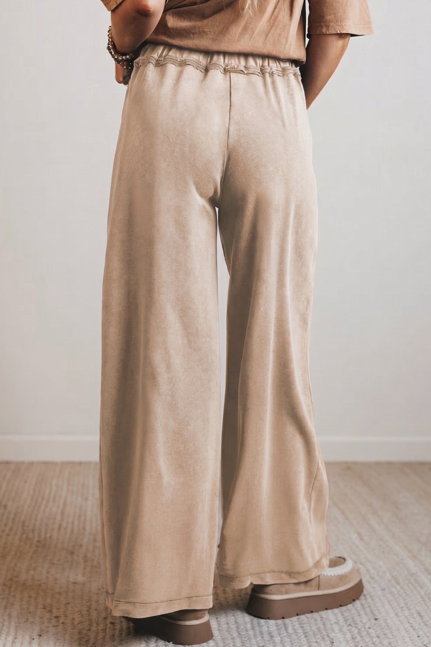 Smoke Gray Mineral Wash Drawstring Retro High Waist Wide Leg Western Pants-Bottoms/Pants & Culotte-[Adult]-[Female]-2022 Online Blue Zone Planet