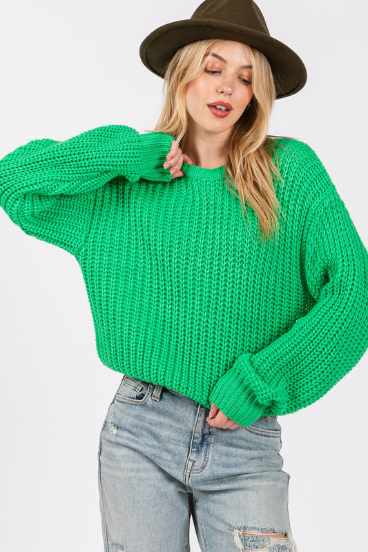 SAGE + FIG Round Neck Drop Shoulder Sweater-TOPS / DRESSES-[Adult]-[Female]-Green-S-2022 Online Blue Zone Planet