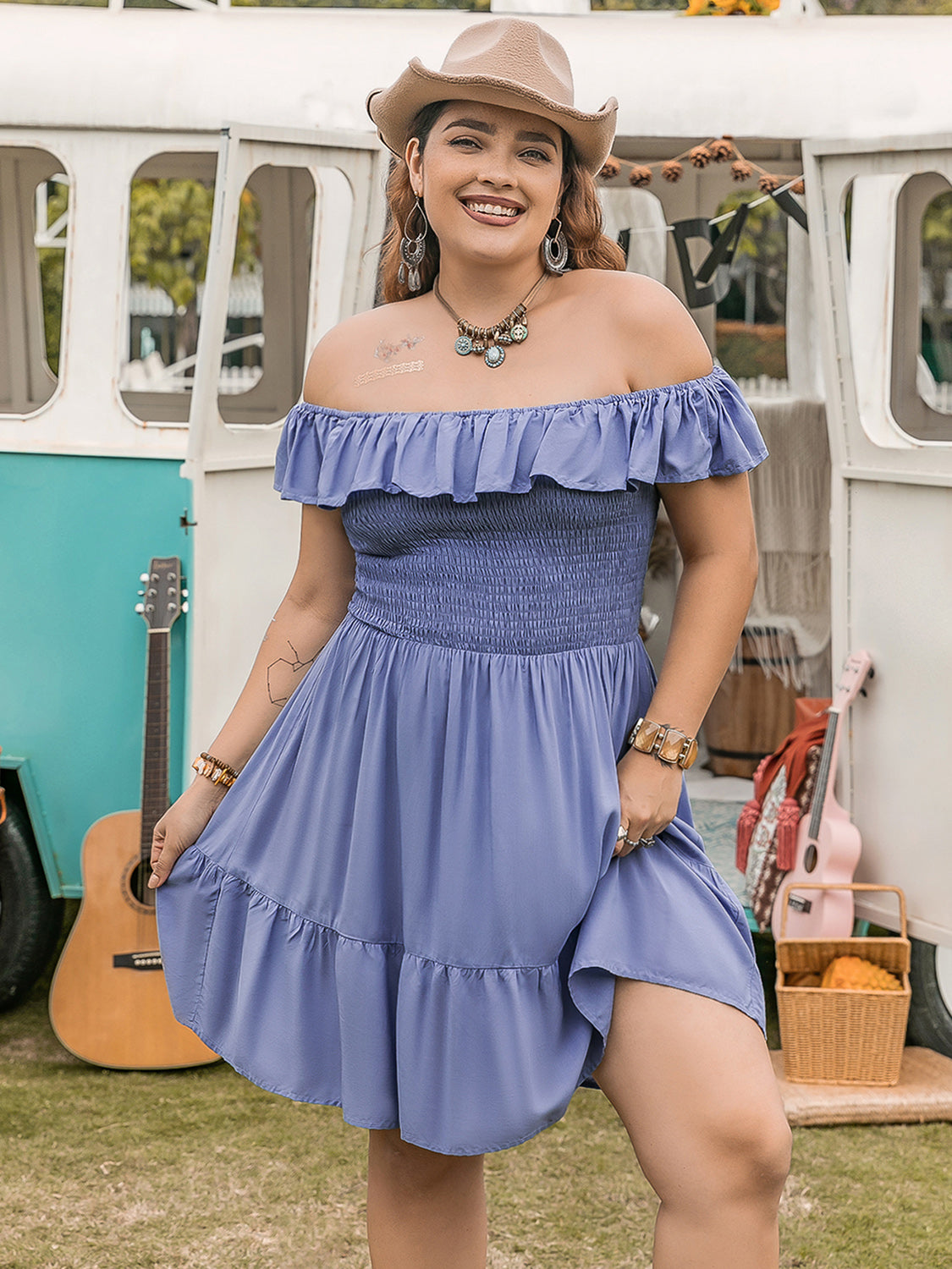 off the shoulder shirt dress plus size Blue Zone Planet