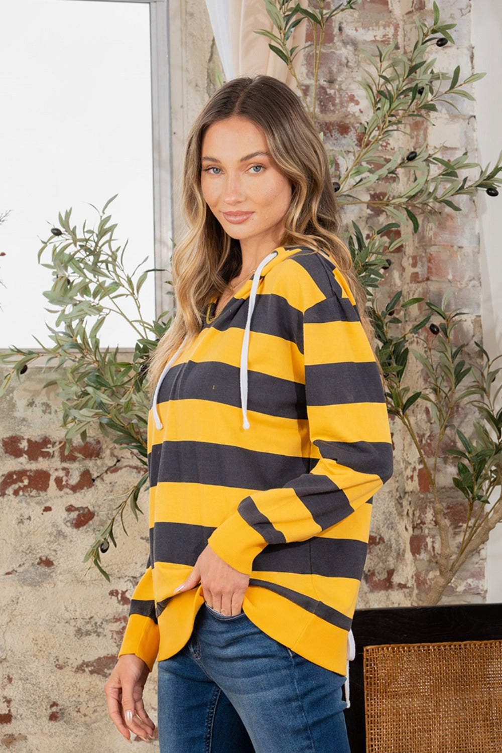 Full Size Drawstring Striped Long Sleeve Hoodie-TOPS / DRESSES-[Adult]-[Female]-2022 Online Blue Zone Planet