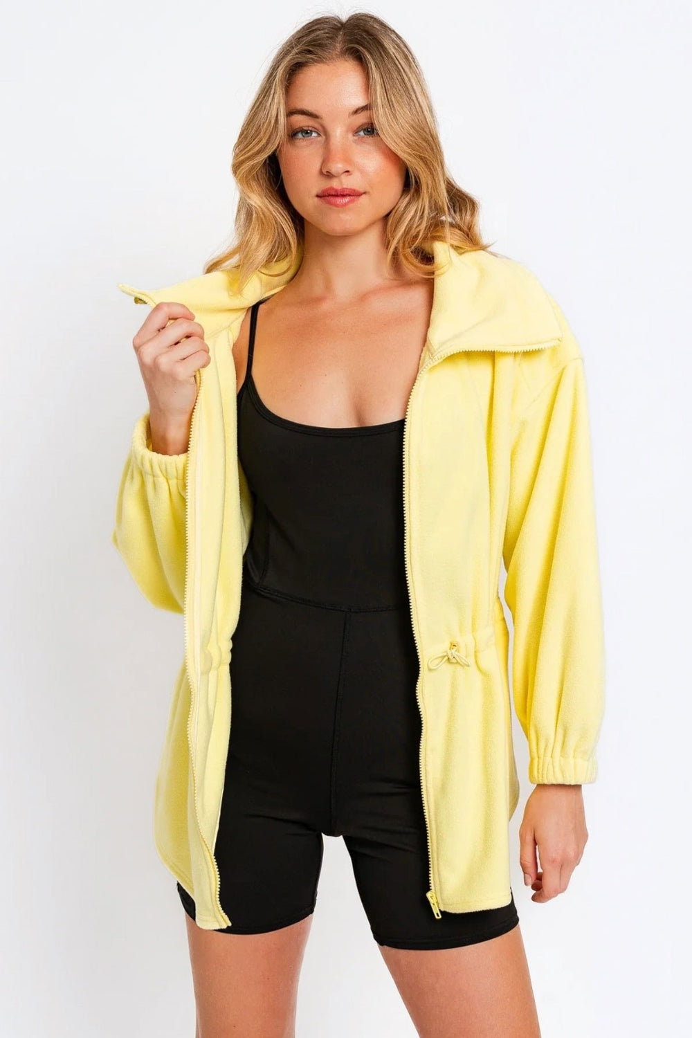 Le Lis Zip Up Waist Drawstring Soft Fleece Jacket-TOPS / DRESSES-[Adult]-[Female]-Citron Yellow-XS-2022 Online Blue Zone Planet