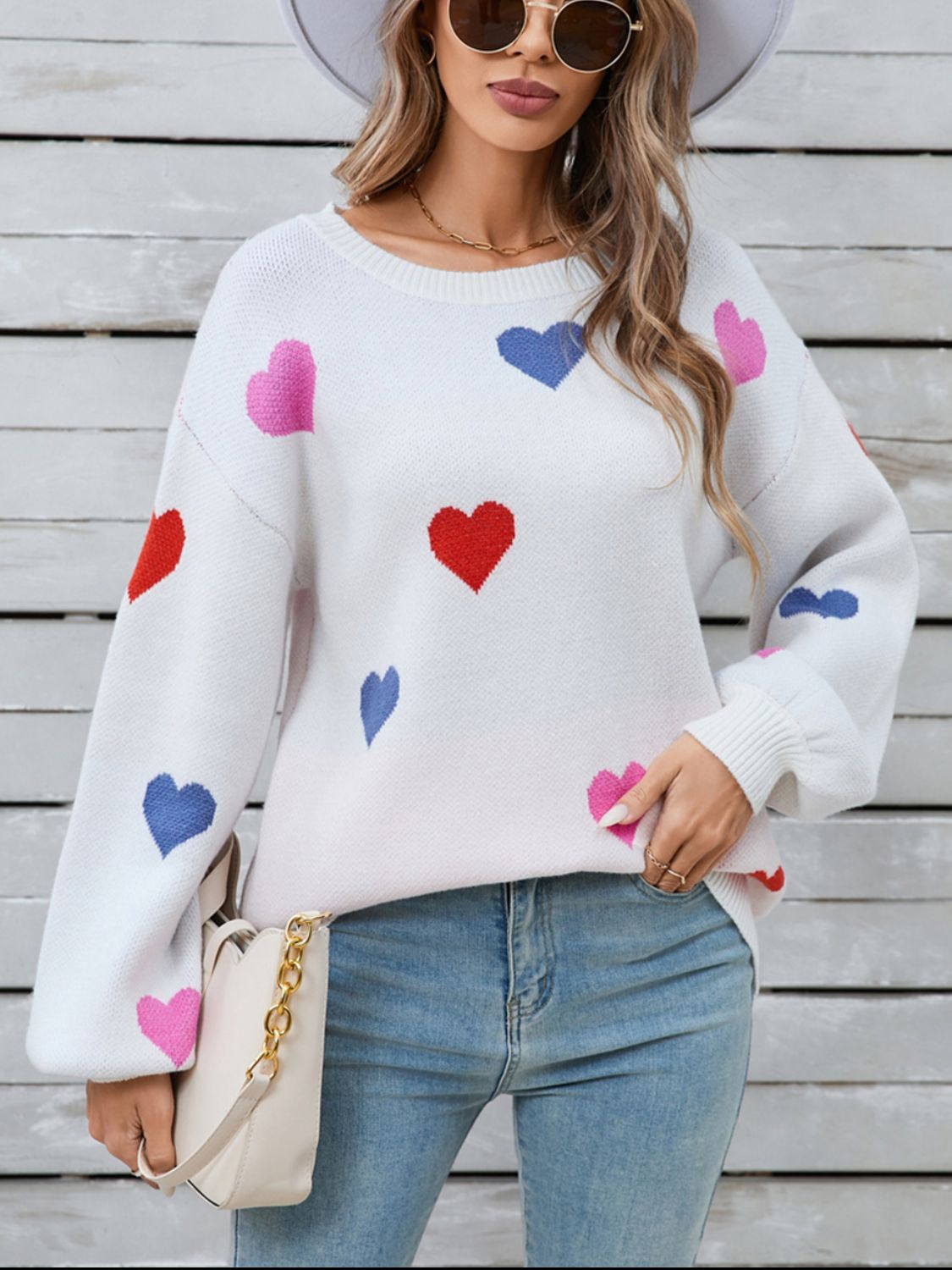 Angel Wings Heart Round Neck Long Sleeve Sweater-TOPS / DRESSES-[Adult]-[Female]-2022 Online Blue Zone Planet