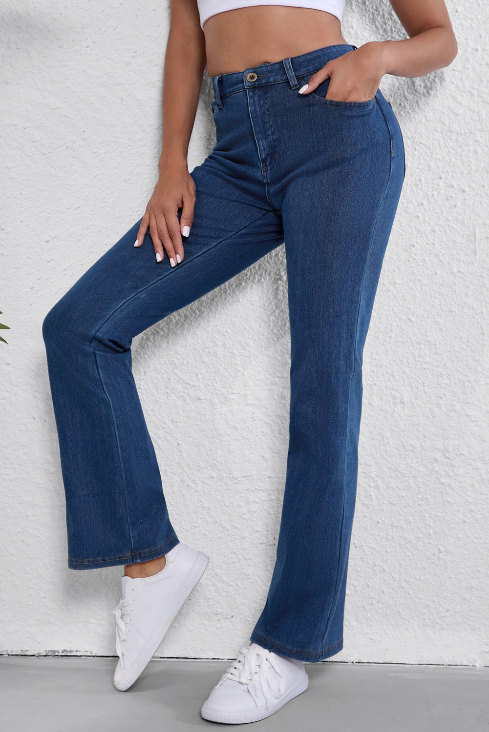 Ashleigh Blue Mid Waist Stretchy Knit Casual Bootcut Jeans-Bottoms/Jeans-[Adult]-[Female]-2022 Online Blue Zone Planet