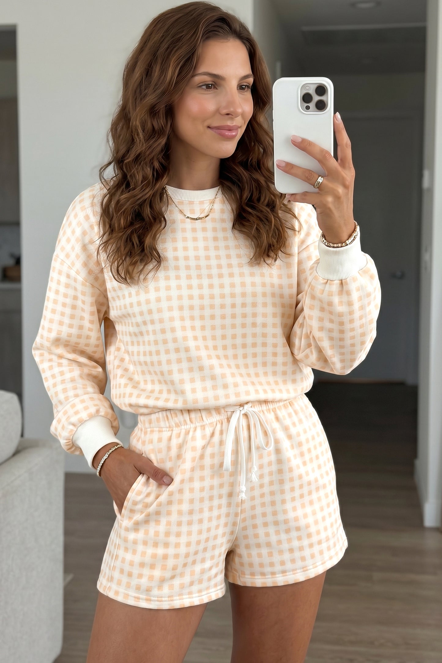 Yellow Plaid Baggy Pullover Drawstring Casual Shorts 2pcs Outfit-Two Piece Sets/Short Sets-[Adult]-[Female]-Yellow-S-2022 Online Blue Zone Planet