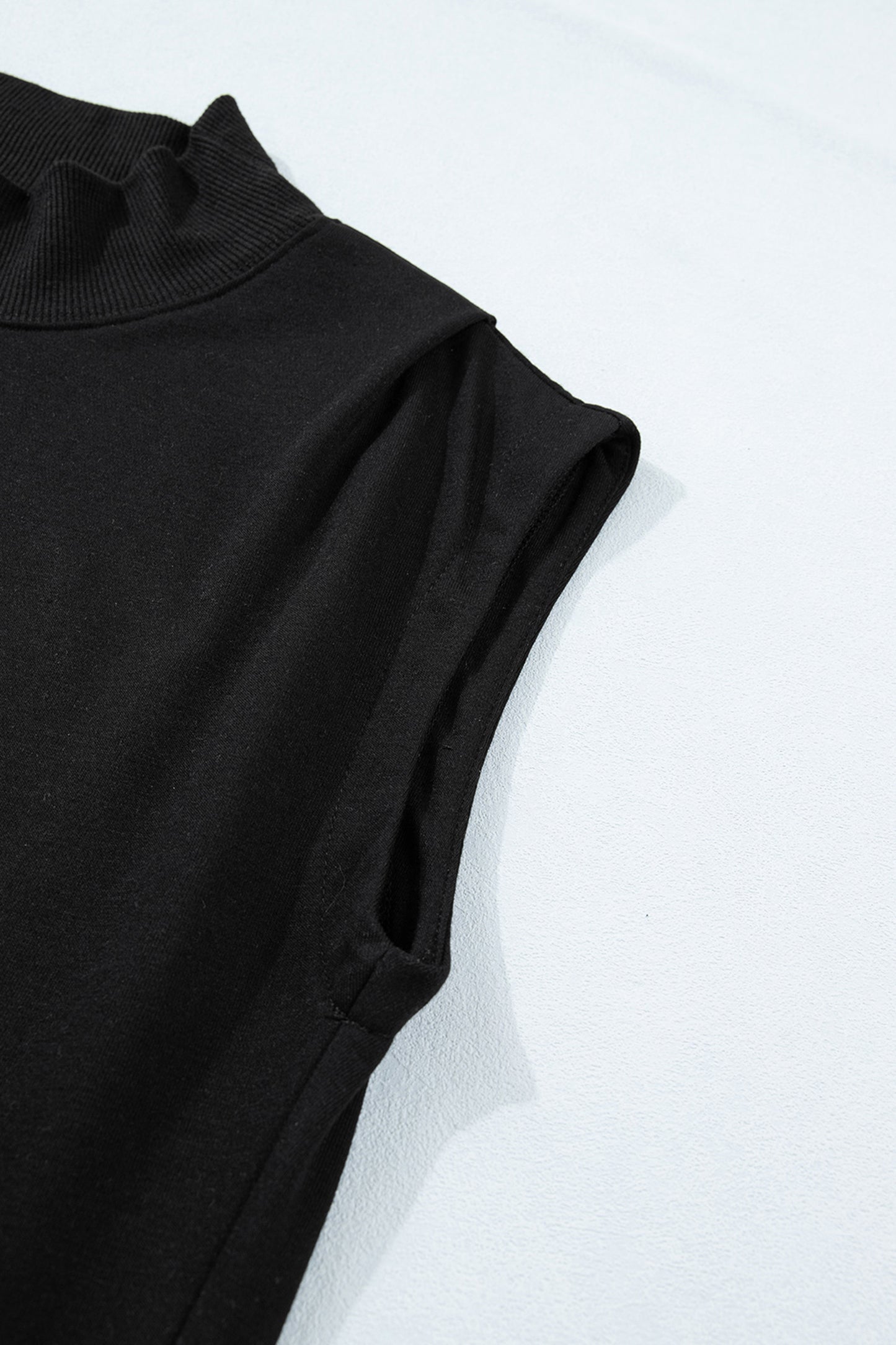 Black Solid Color High Neck Cap Sleeve Loose Top-Tops/Tops & Tees-[Adult]-[Female]-2022 Online Blue Zone Planet
