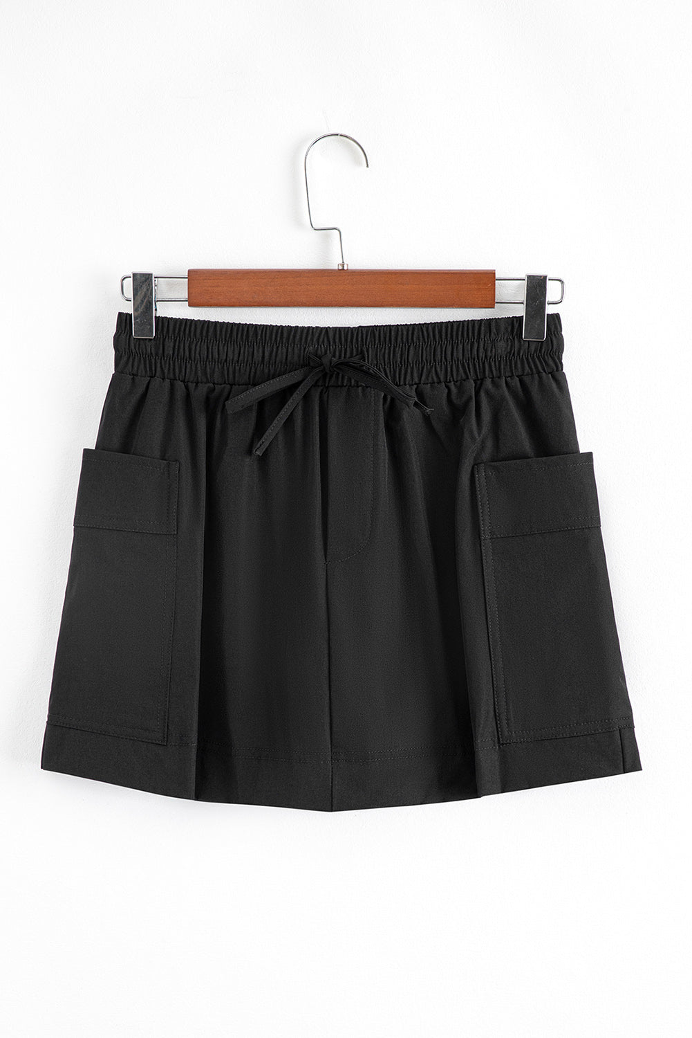 Black Cargo Pocket Elastic Waist Active Casual Skort-Bottoms/Casual Shorts-[Adult]-[Female]-2022 Online Blue Zone Planet