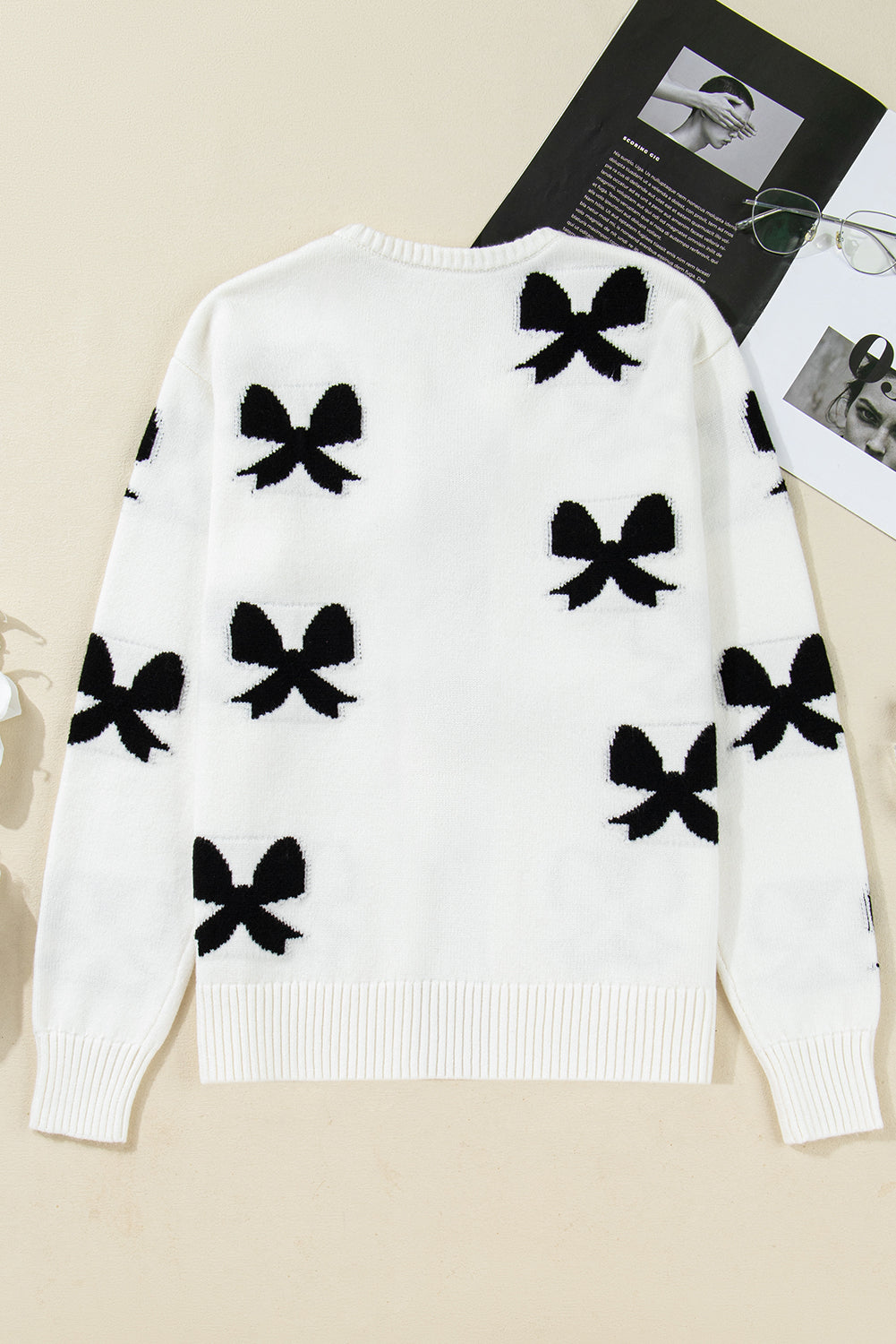 White Lace-up Bow Pattern Sweater Cardigan-Sweaters & Cardigans/Cardigans-[Adult]-[Female]-2022 Online Blue Zone Planet