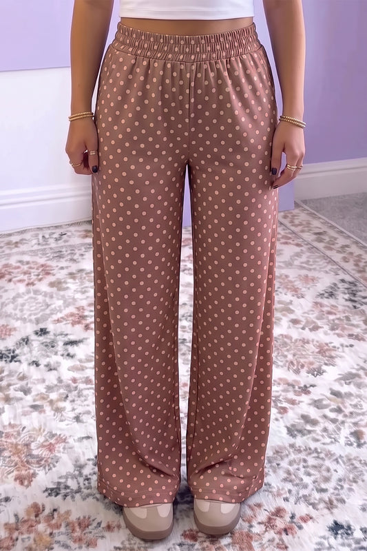 Brown Polka Dot Printed Casual Loose Pants-Bottoms/Pants & Culotte-[Adult]-[Female]-Brown-S-2022 Online Blue Zone Planet