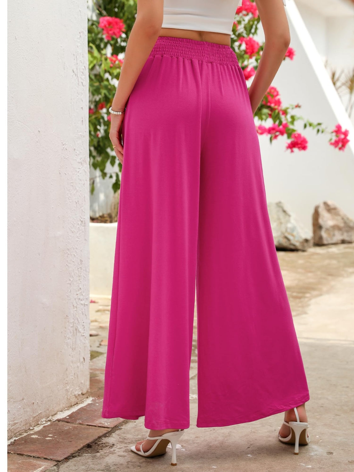 Pocketed Elastic Waist Wide Leg Pants-BOTTOMS SIZES SMALL MEDIUM LARGE-[Adult]-[Female]-2022 Online Blue Zone Planet