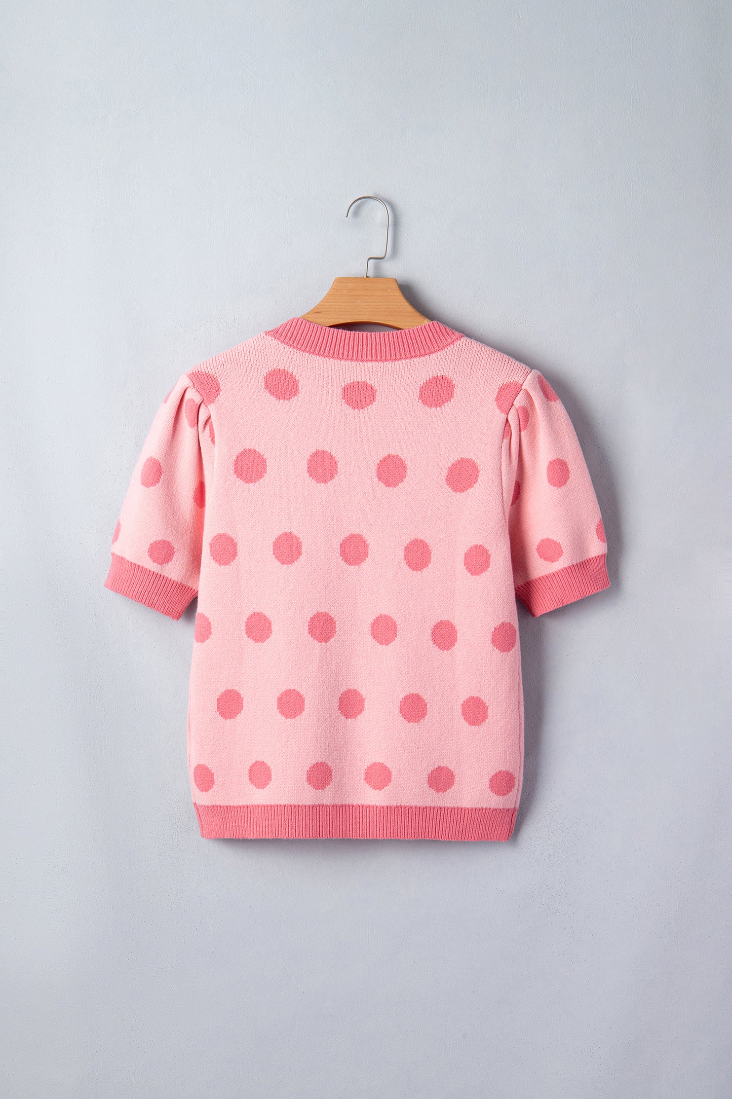Rose Red Polka Dot Puff Short Sleeve Sweater Top-Sweaters & Cardigans/Short Sleeve Sweaters-[Adult]-[Female]-2022 Online Blue Zone Planet