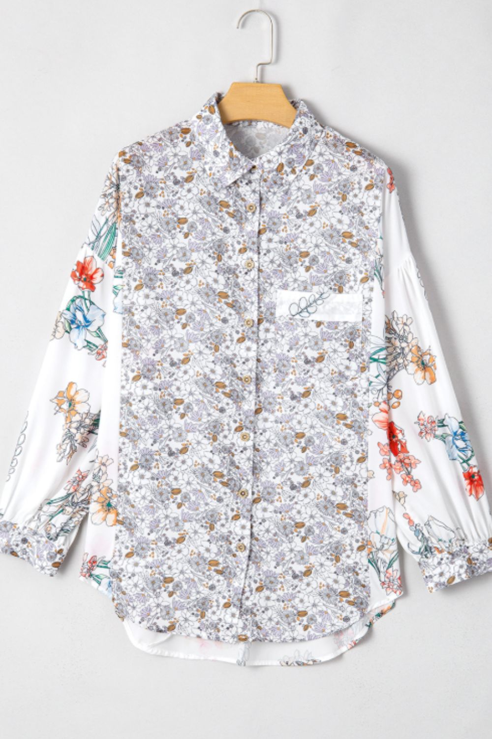 Floral Collared Neck Long Sleeve Shirt-TOPS / DRESSES-[Adult]-[Female]-2022 Online Blue Zone Planet