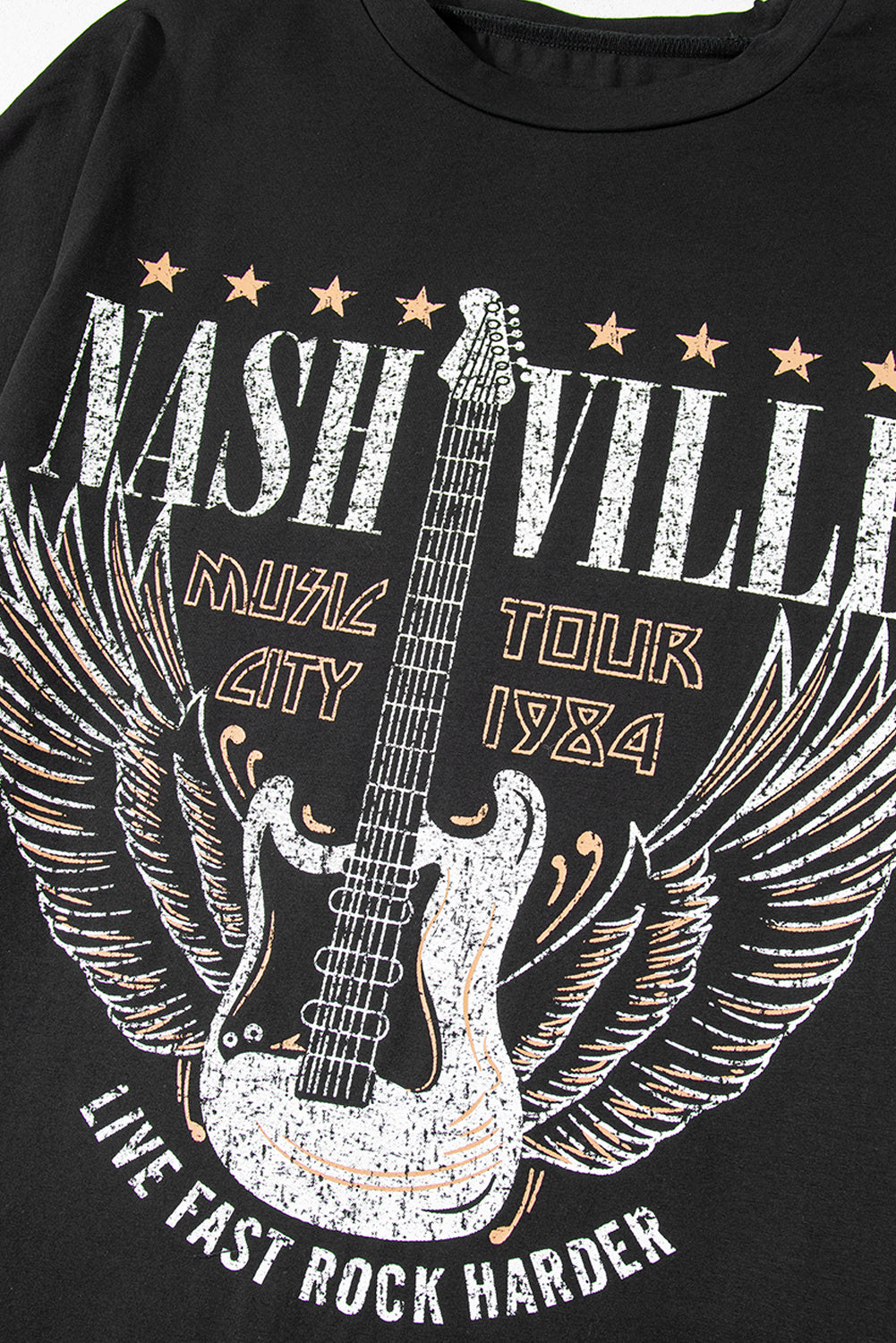 Black Nashville Guitar Print Crew Neck T Shirt Mini Dress-TOPS / DRESSES-[Adult]-[Female]-2022 Online Blue Zone Planet