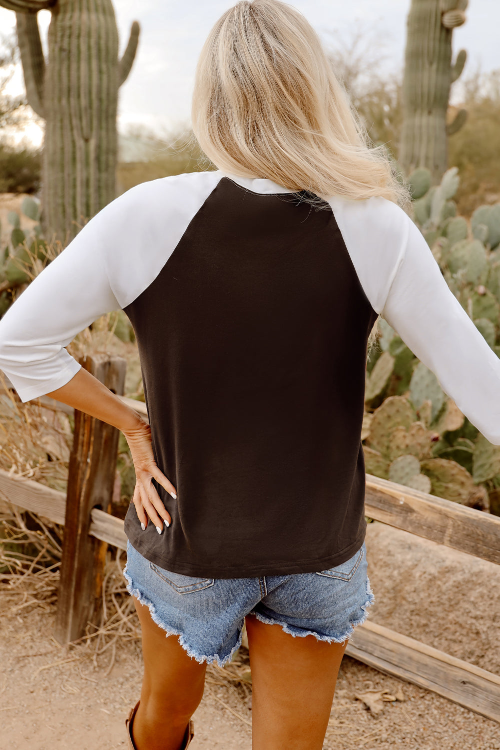 Brown Western Yeehaw Graphic Vintage Raglan Long Sleeve Top-Graphic/Graphic Long Sleeve Tees-[Adult]-[Female]-2022 Online Blue Zone Planet