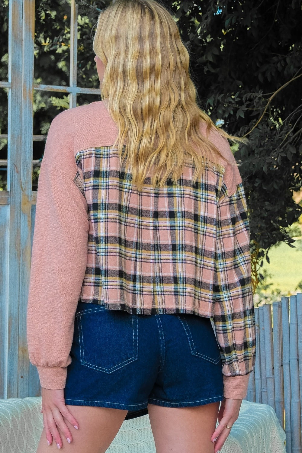 Hailey & Co Plaid Mixed Cropped Jacket-TOPS / DRESSES-[Adult]-[Female]-2022 Online Blue Zone Planet