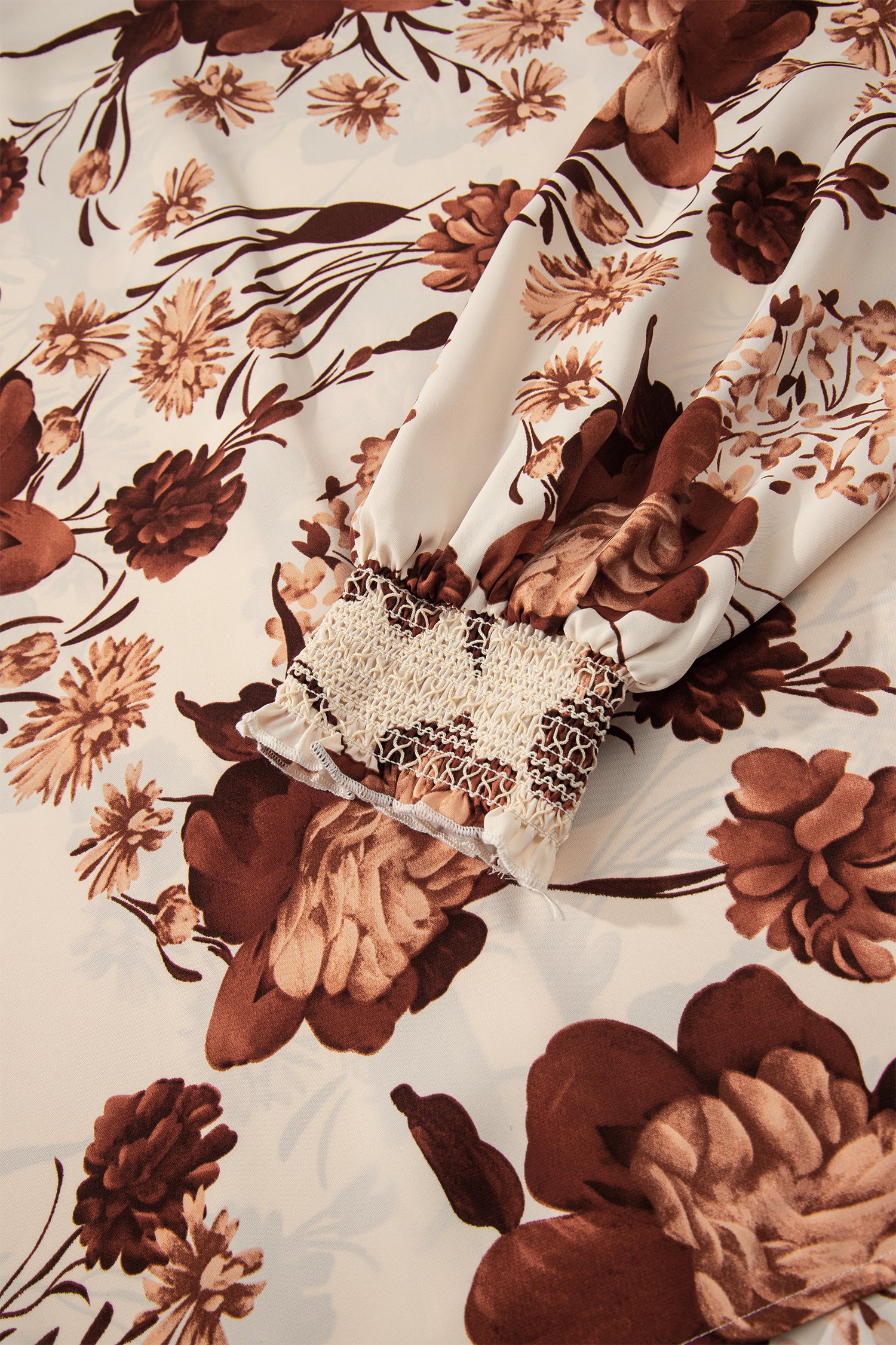 Brown Floral Print Button Down Poet Sleeve Shirt-Tops/Blouses & Shirts-[Adult]-[Female]-2022 Online Blue Zone Planet